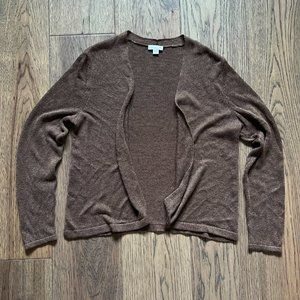 J. Jill Open Front Linen Blend Knit Brown Cardigan Sweater Shrug S Small